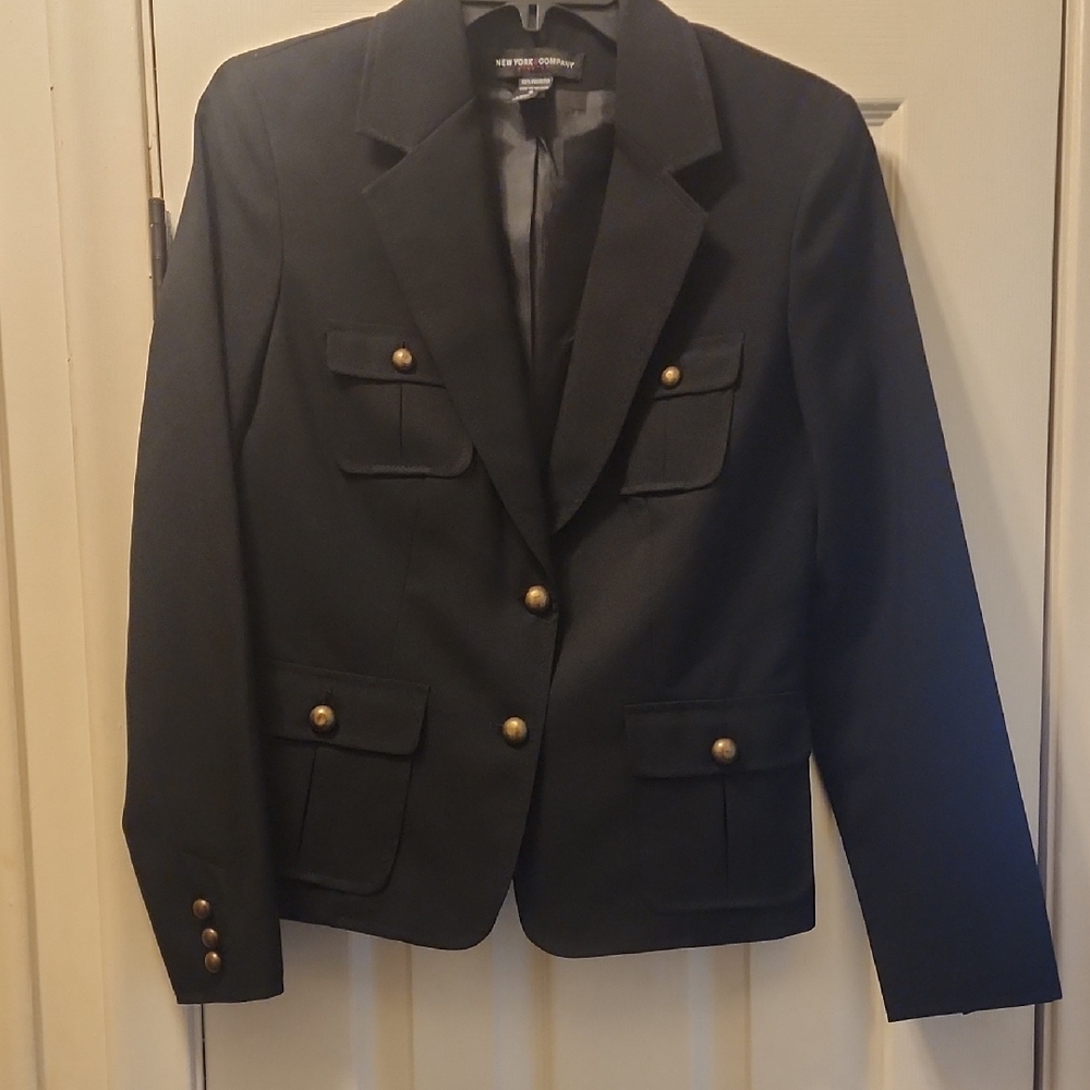 New York & Company Black Blazer with Gold Buttons